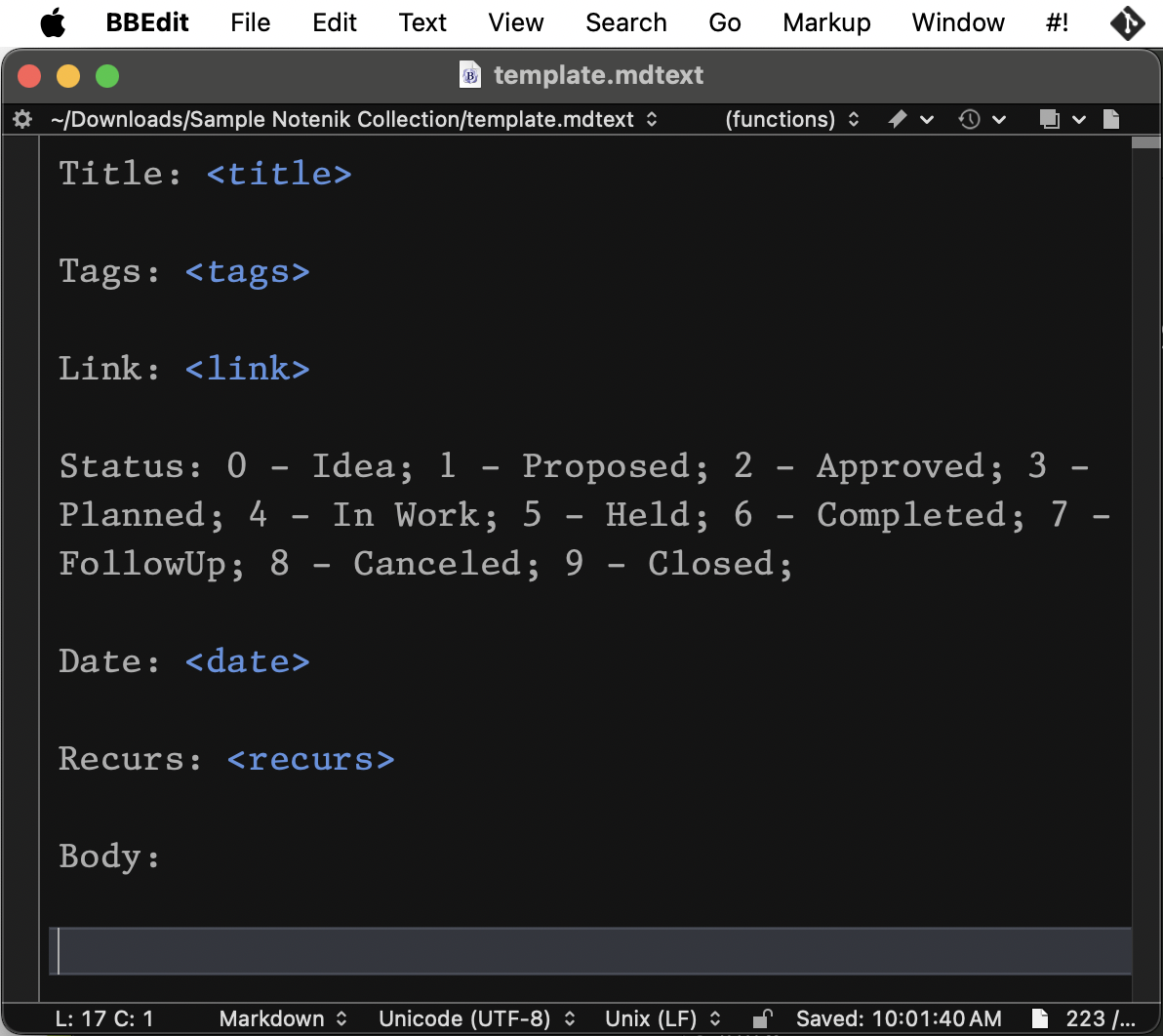 Sample template file, viewed within BBEdit